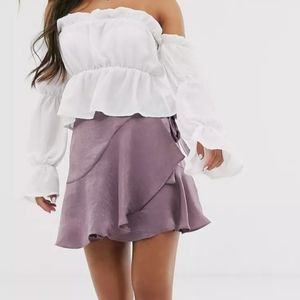 ASOS Design Light Plum Satin Ruffly Boho Chic Mini Wrap Skirt Party Nigh Out 8